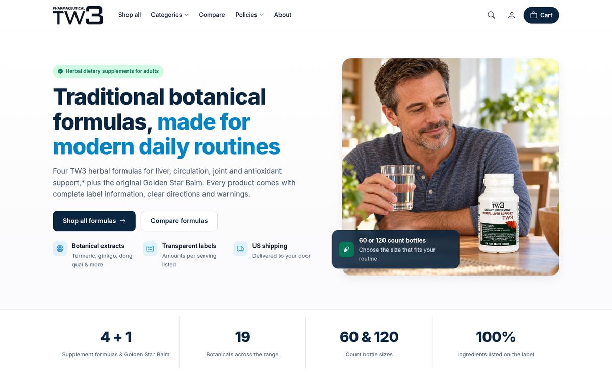 Pharmaceutical TW3 storefront homepage